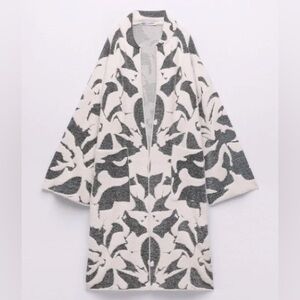 Zara Jacquard Knit Coat - Ecru/Black - XS-S